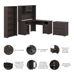 60W L-Desk with Hutch, Cabinet and Bookcase