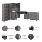 60W L-Desk with Hutch, Cabinet and Bookcase