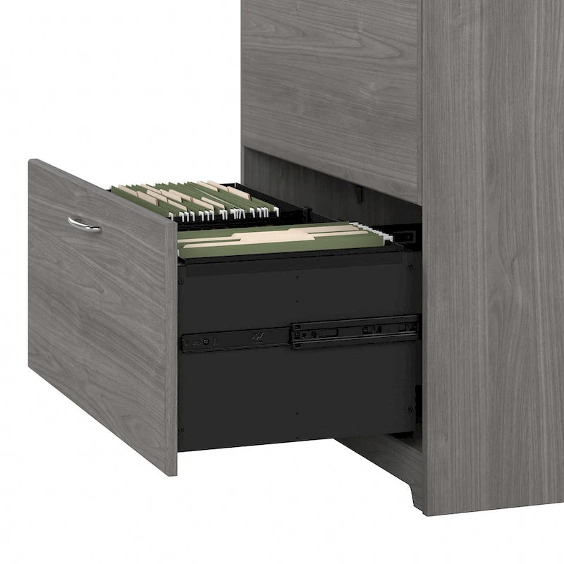60W L-Desk with Hutch, Cabinet and Bookcase
