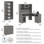 60W L-Desk with Hutch, Cabinet and Bookcase