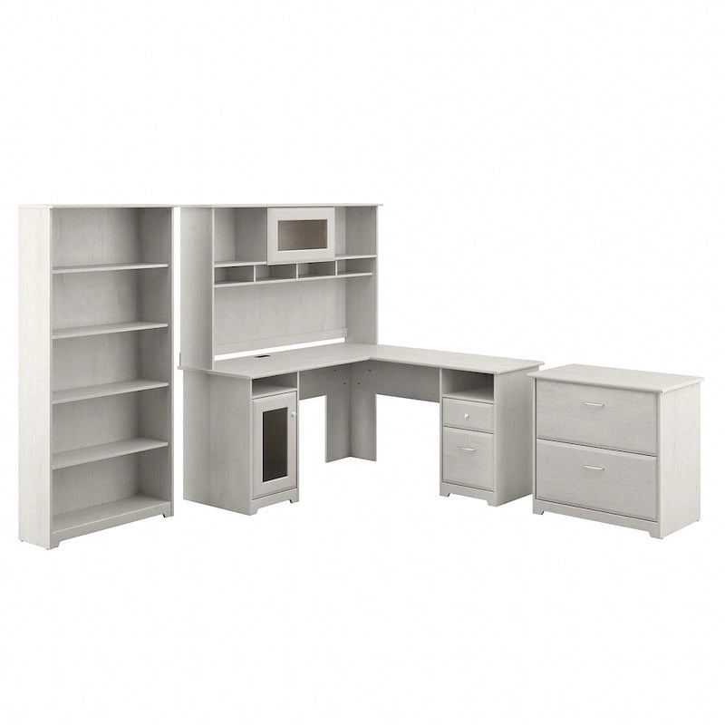 60W L-Desk with Hutch, Cabinet and Bookcase