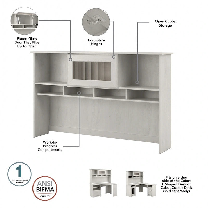 60W L-Desk with Hutch, Cabinet and Bookcase