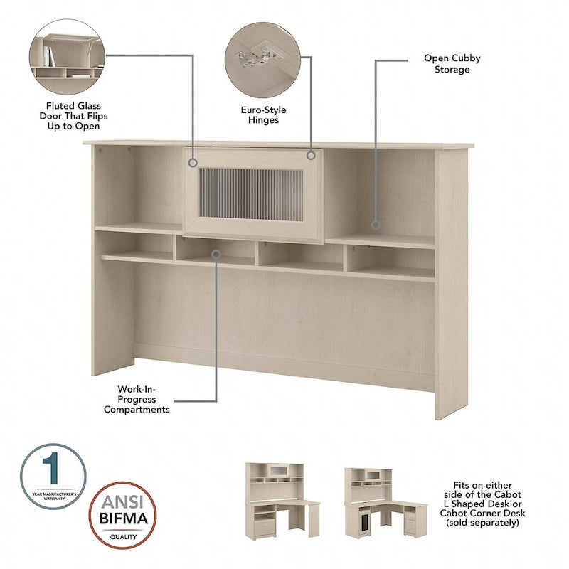 60W L-Desk with Hutch, Cabinet and Bookcase
