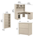 60W L-Desk with Hutch, Cabinet and Bookcase