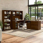 60W L-Desk with Hutch, Cabinet and Bookcase