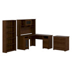 60W L-Desk with Hutch, Cabinet and Bookcase