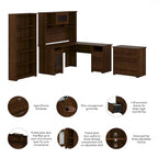60W L-Desk with Hutch, Cabinet and Bookcase