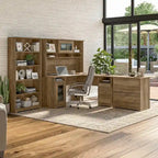 60W L-Desk with Hutch, Cabinet and Bookcase