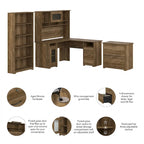 60W L-Desk with Hutch, Cabinet and Bookcase