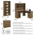 60W L-Desk with Hutch, Cabinet and Bookcase