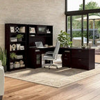 60W L-Desk with Hutch, Cabinet and Bookcase