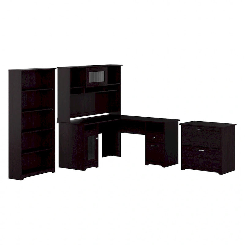 60W L-Desk with Hutch, Cabinet and Bookcase