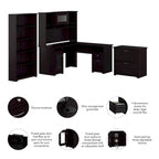 60W L-Desk with Hutch, Cabinet and Bookcase