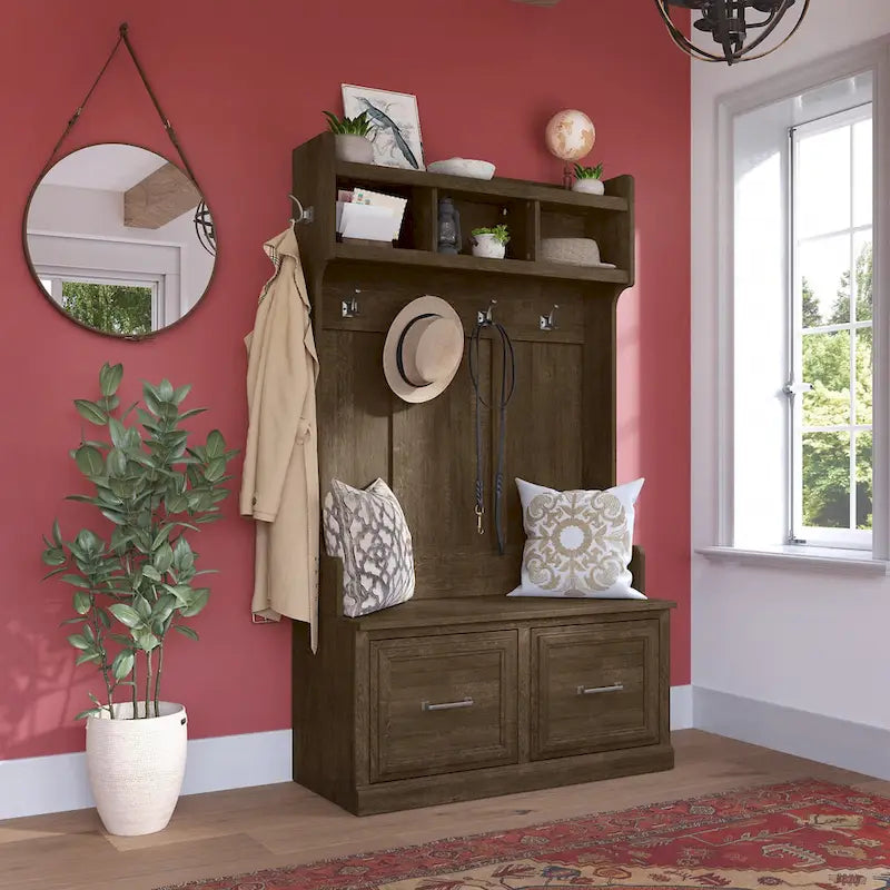 40W Hall Tree and Shoe Storage Bench with Doors