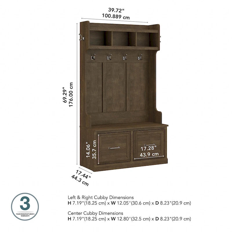 40W Hall Tree and Shoe Storage Bench with Doors