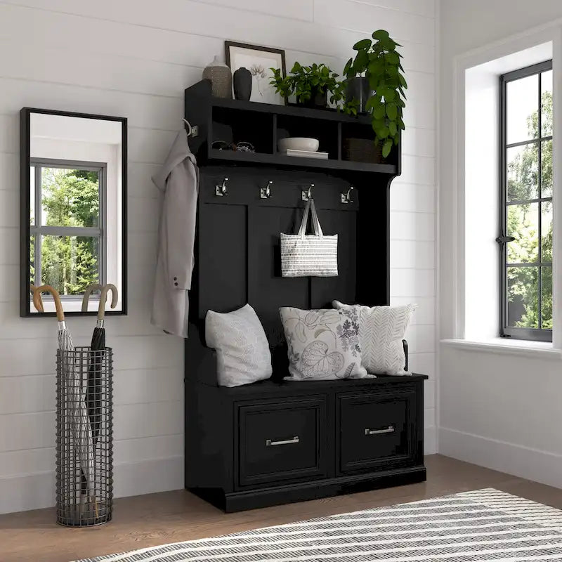 40W Hall Tree and Shoe Storage Bench with Doors