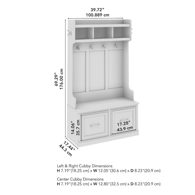40W Hall Tree and Shoe Storage Bench with Doors