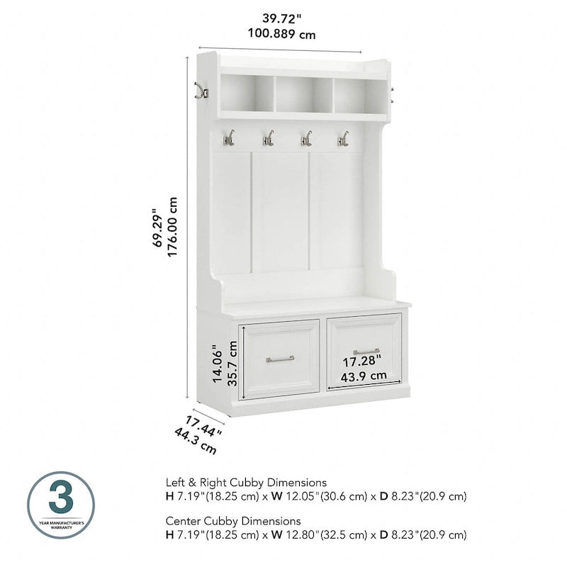 40W Hall Tree and Shoe Storage Bench with Doors