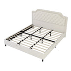 Modern King-Size Upholstered Bed with Pleated and Button-Tufted Headboard, Solid Wood Frame, Metal Base, No Box Spring Needed