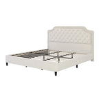 Modern King-Size Upholstered Bed with Pleated and Button-Tufted Headboard, Solid Wood Frame, Metal Base, No Box Spring Needed