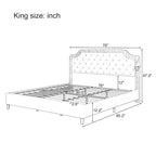 Modern King-Size Upholstered Bed with Pleated and Button-Tufted Headboard, Solid Wood Frame, Metal Base, No Box Spring Needed