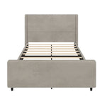 Queen Size Platform Bed Taupe Corduroy Fabric Wingback Bed