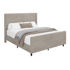 Queen Size Platform Bed Taupe Corduroy Fabric Wingback Bed