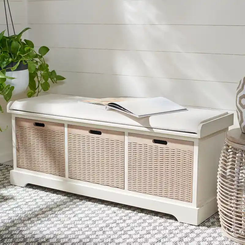 3-Drawer with Cushion Storage Bench - 47.3 W x 15 L x 19 H - 47Wx15Dx19H
