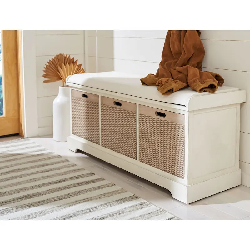 3-Drawer with Cushion Storage Bench - 47.3 W x 15 L x 19 H - 47Wx15Dx19H