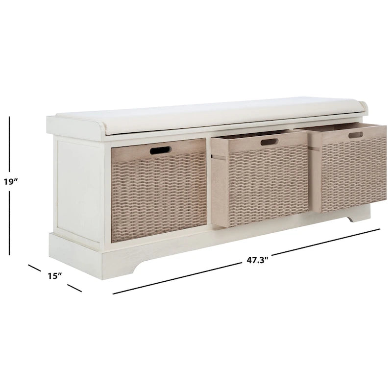 3-Drawer with Cushion Storage Bench - 47.3 W x 15 L x 19 H - 47Wx15Dx19H