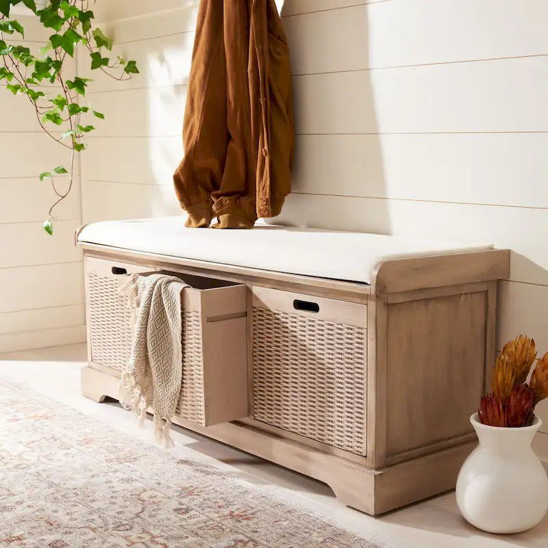 3-Drawer with Cushion Storage Bench - 47.3 W x 15 L x 19 H - 47Wx15Dx19H