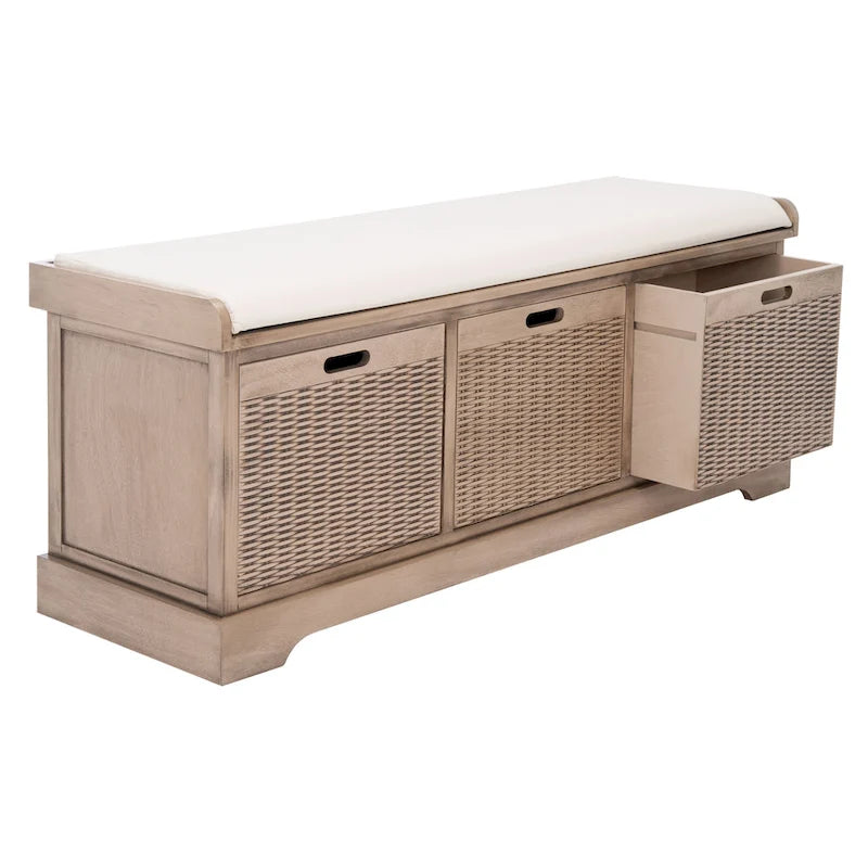 3-Drawer with Cushion Storage Bench - 47.3 W x 15 L x 19 H - 47Wx15Dx19H