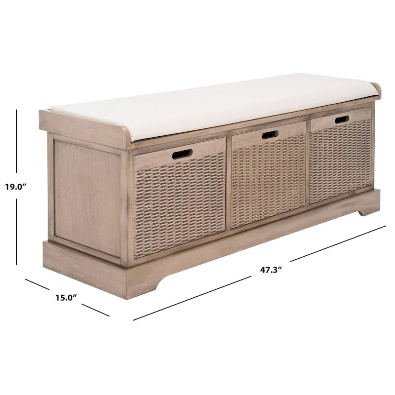 3-Drawer with Cushion Storage Bench - 47.3 W x 15 L x 19 H - 47Wx15Dx19H