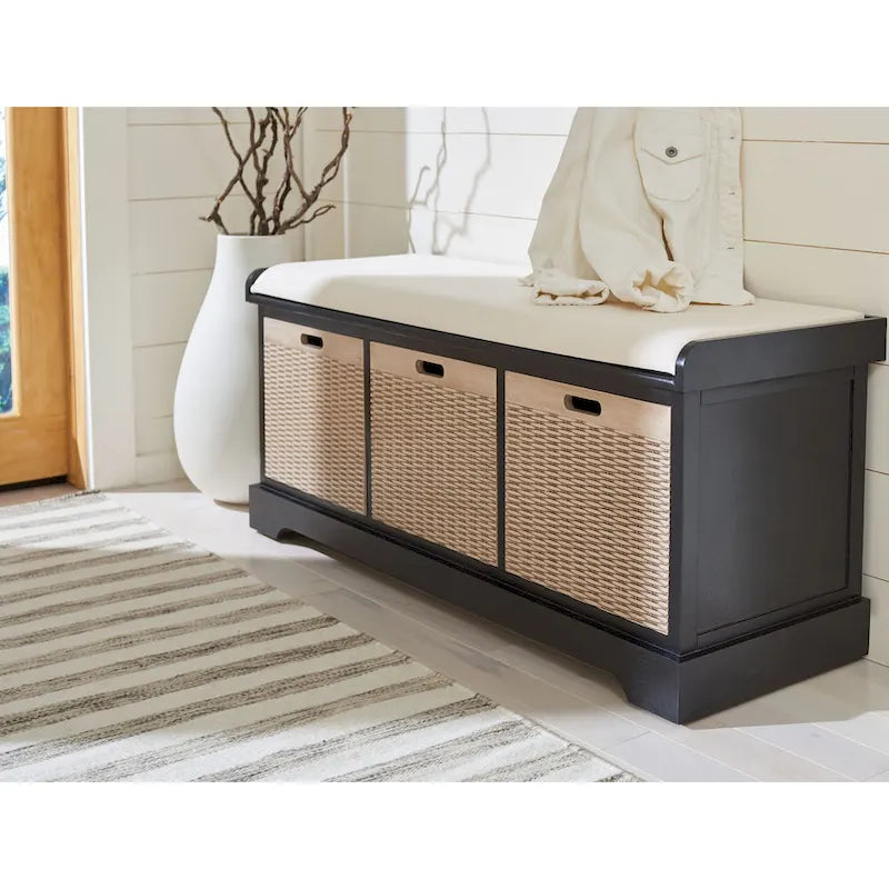 3-Drawer with Cushion Storage Bench - 47.3 W x 15 L x 19 H - 47Wx15Dx19H