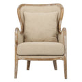 Beige Polyester Fabric Wingback Accent Chair with Oak Wood Frame