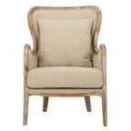 Beige Polyester Fabric Wingback Accent Chair with Oak Wood Frame