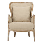Beige Polyester Fabric Wingback Accent Chair with Oak Wood Frame