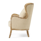 Beige Polyester Fabric Wingback Accent Chair with Oak Wood Frame