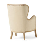 Beige Polyester Fabric Wingback Accent Chair with Oak Wood Frame