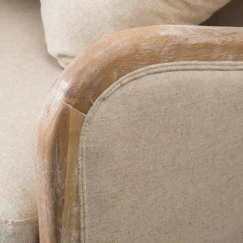 Beige Polyester Fabric Wingback Accent Chair with Oak Wood Frame