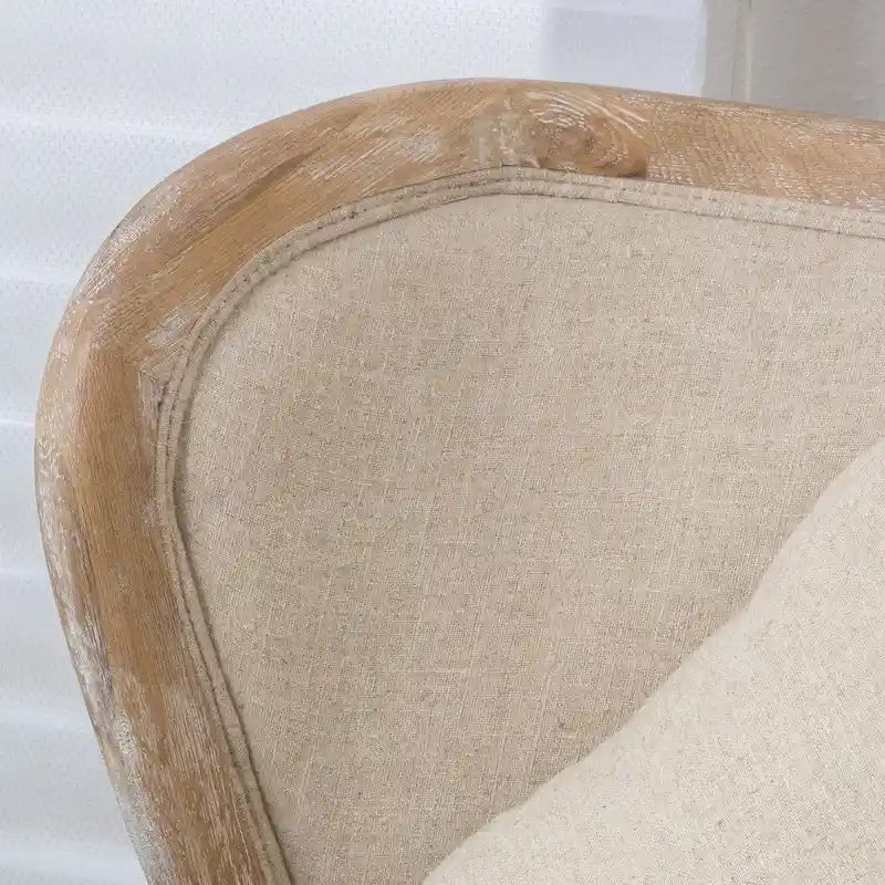 Beige Polyester Fabric Wingback Accent Chair with Oak Wood Frame