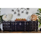Faux Leather 4-Drawer Storage Bench with Straps and Studs - Set of 3, Brown
