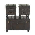 Faux Leather 4-Drawer Storage Bench with Straps and Studs - Set of 3, Brown