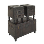 Faux Leather 4-Drawer Storage Bench with Straps and Studs - Set of 3, Brown