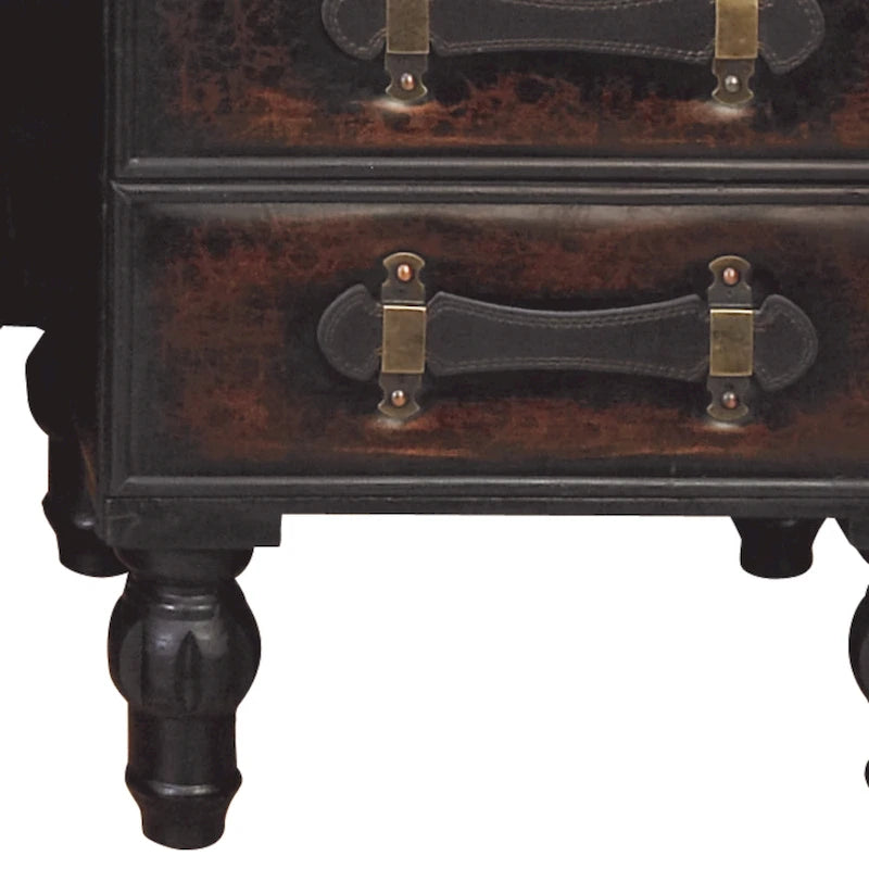 Faux Leather 4-Drawer Storage Bench with Straps and Studs - Set of 3, Brown