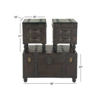 Faux Leather 4-Drawer Storage Bench with Straps and Studs - Set of 3, Brown