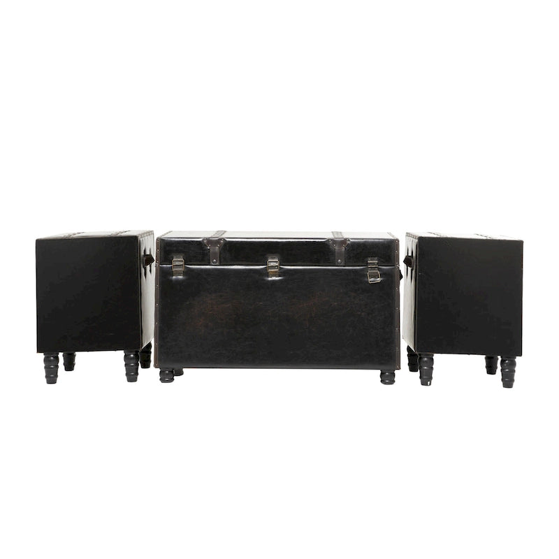 Faux Leather 4-Drawer Storage Bench with Straps and Studs - Set of 3, Brown