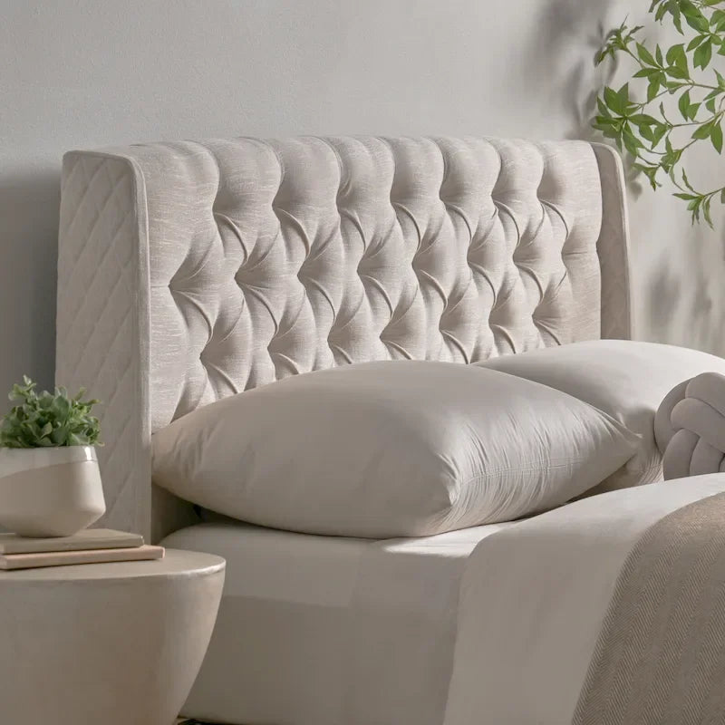Queen Wingback Headboard with Button-Tufted Diamond Stitch