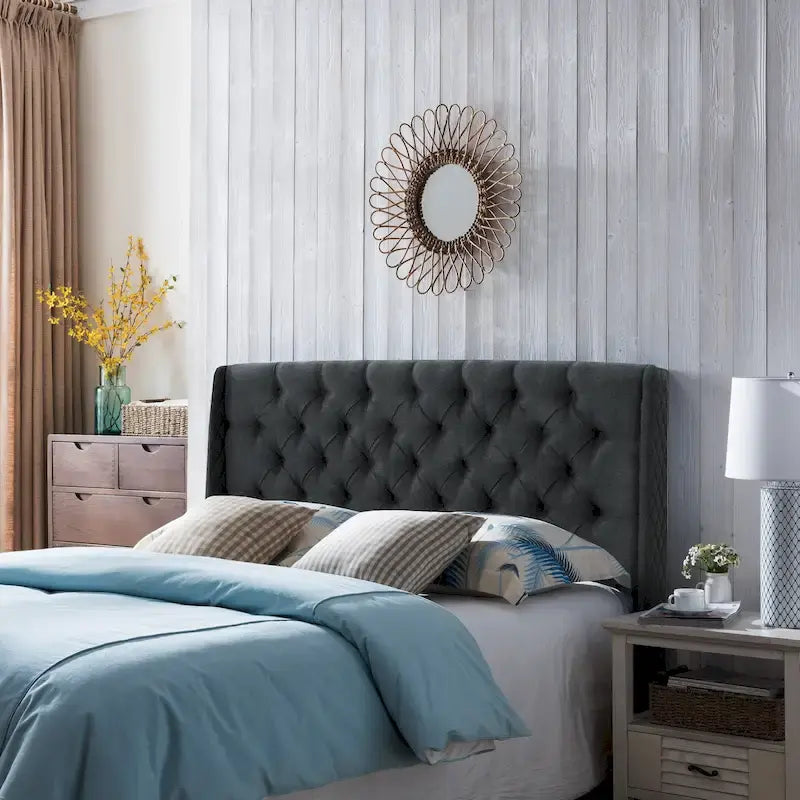 Queen Wingback Headboard with Button-Tufted Diamond Stitch
