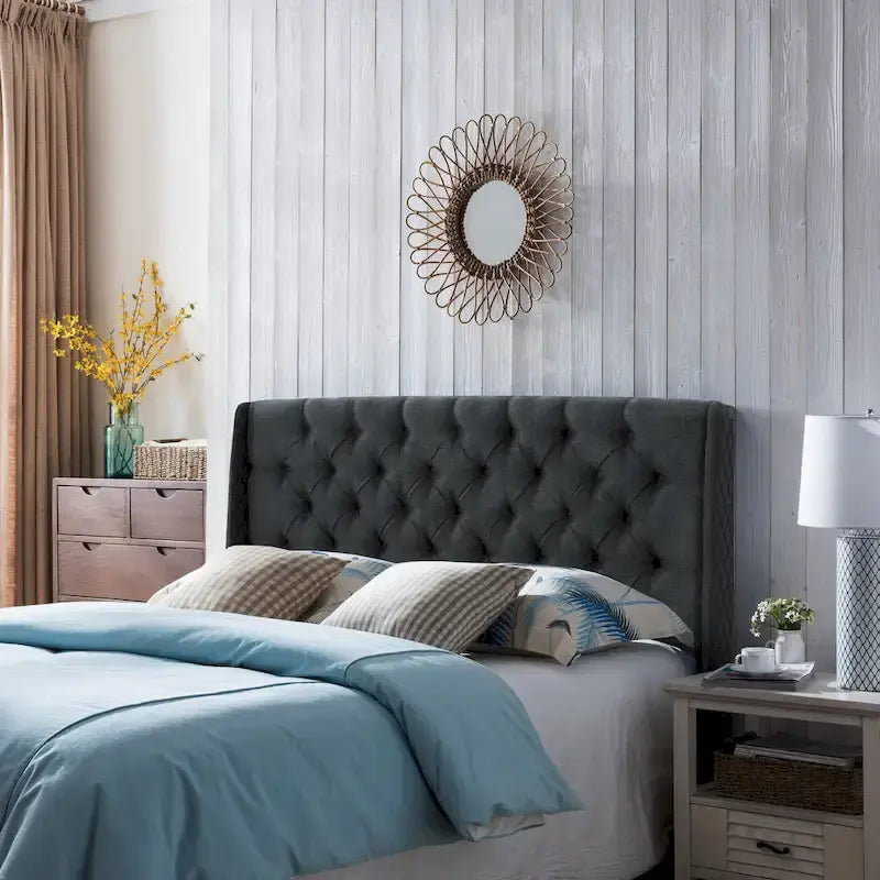 Queen Wingback Headboard with Button-Tufted Diamond Stitch